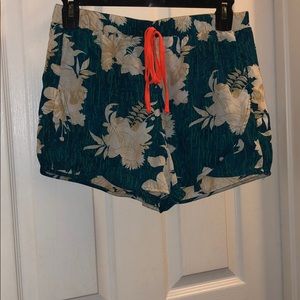 Blue-Green Floral Patterned Shorts